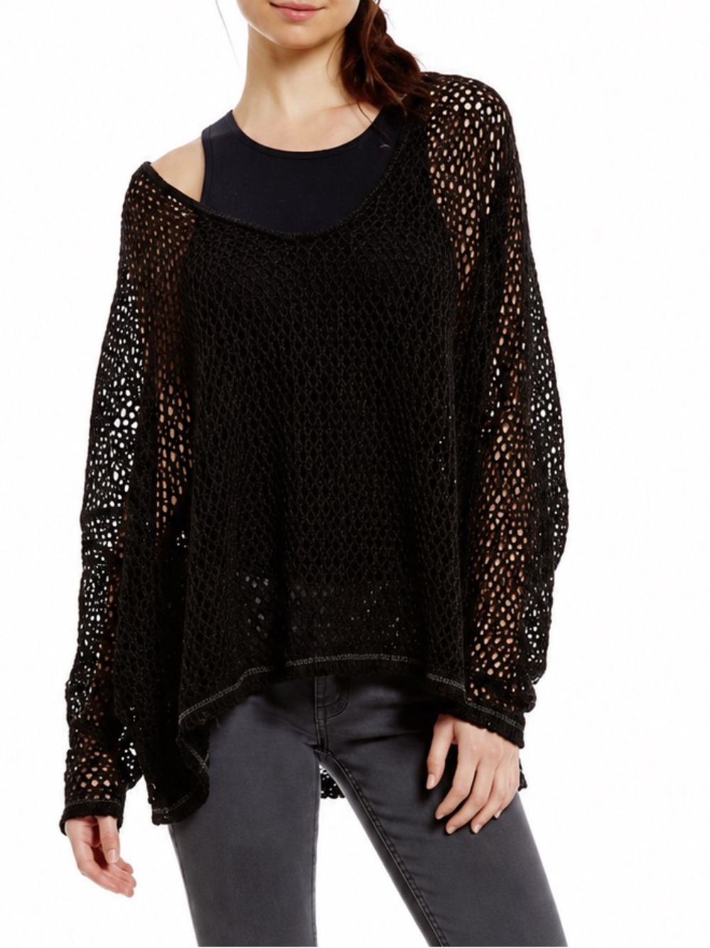 Free People We The Free Black Open Knit Fishnet Sweater XS Beach Cover Up